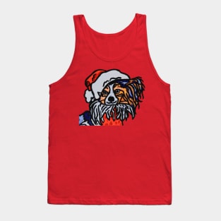 Papillon Dog Santa over Red Tank Top